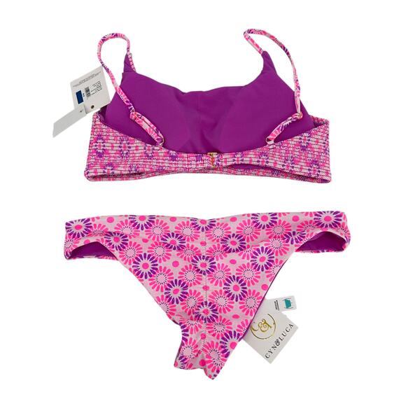 Cyn & Luca Bikini Set Women XL Violet Pink Floral Y2K Barbiecore - Picture 4 of 4
